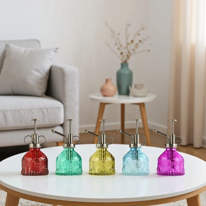 ，1pc Glass Watering Spray Bottle, Vintage Bronze Plastic Top Pump Watering Can Glass Spary Bottle Plant Mister, For House Plants