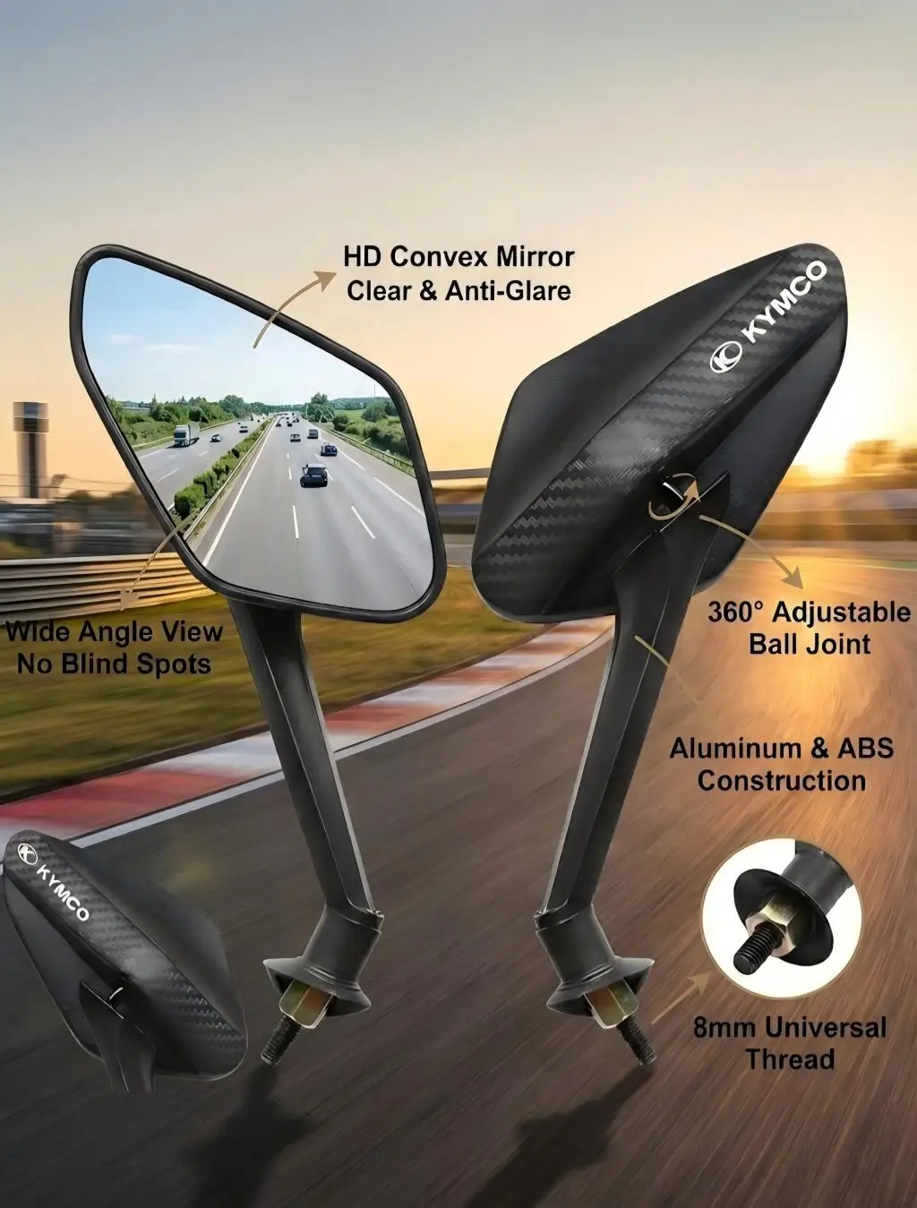 2Pcs/Pair Motorcycle Carbon Fiber Rearview Side Mirror  For KYMCO RTS R 165 Yogurt Like Euro Xciting X350 KRV DOWNTOWN AK550