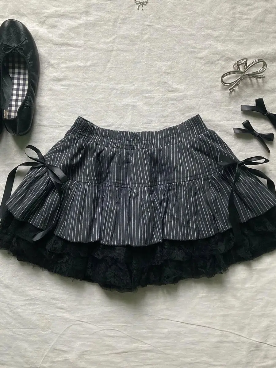 Skirt Gothic Summer Women Vintage Clothes Lace High waist Hot sweet Girl 2000s Casual Aesthetic Y2k Sexys Skirts Punk Mini Skirt