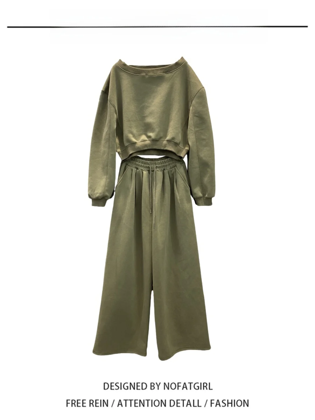 

Короткий свитшот в американском стиле, широкие брюки, модный комплект из двух предметов, женский, удобный, повседневный, свободного кроя, однотонный, осенняя одежда