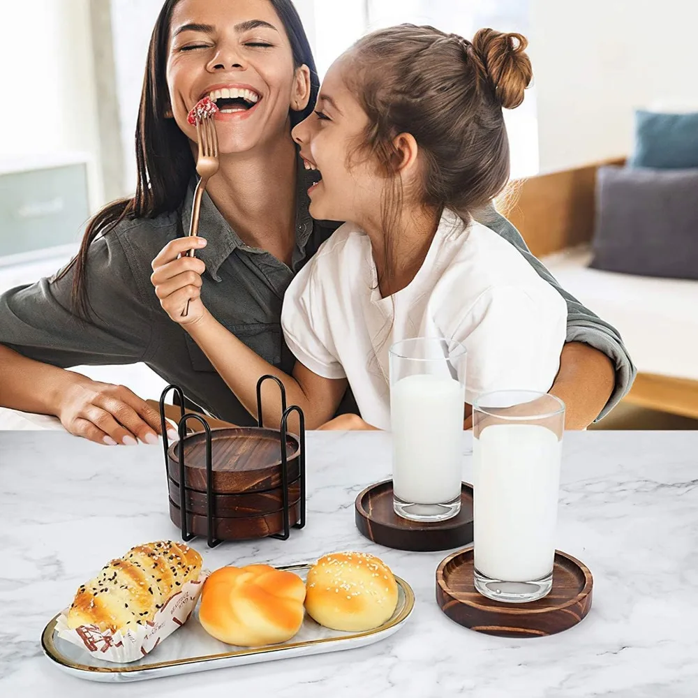 Houten onderzetters voor drankjes - Drinkonderzetterset van natuurlijk hout voor drinkglazen, tafelbladbescherming voor elk tafeltype