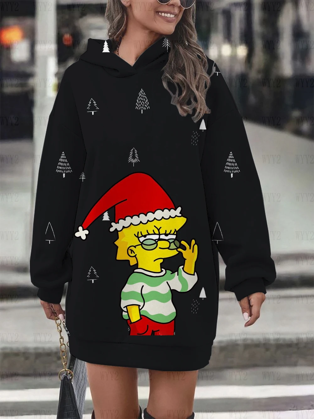 New Women's Warm Sweatshirt Print Disney Christmas The Simpsons Pullover Sweatshirt Casual Street Style Sweatshirt Dress