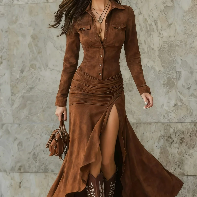 فستان جديد عصري على الطراز الأوروبي الأمريكي أنيق مكرر بجيب واحد الصدر وذيل السمكة للنساء لربيع وخريف 2026 #3