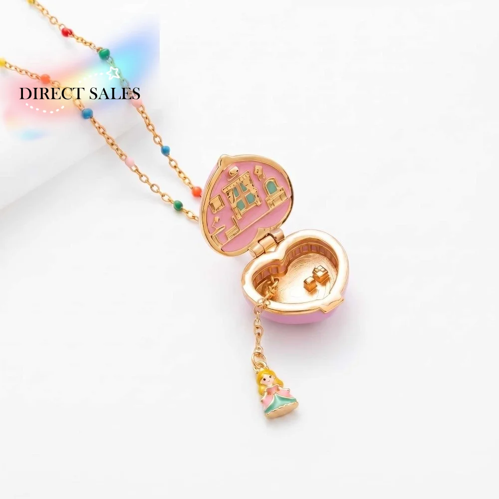 Alloy Opening Closing Phase Box Necklace Cute Interesting Pendant Choker Pink Gold Color Whimsical Pentagram Heart Ring