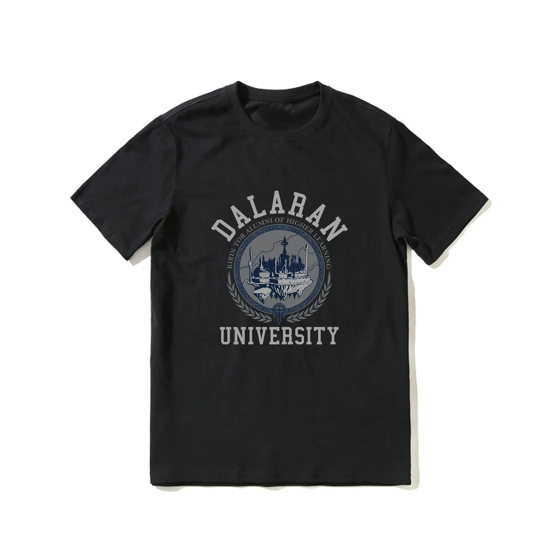 

2023 Hot Sale Summer 100% Cotton World of Warcraft Dalaran University Premium Black T Shirt Men Hip Hop Streetwear T-shirt