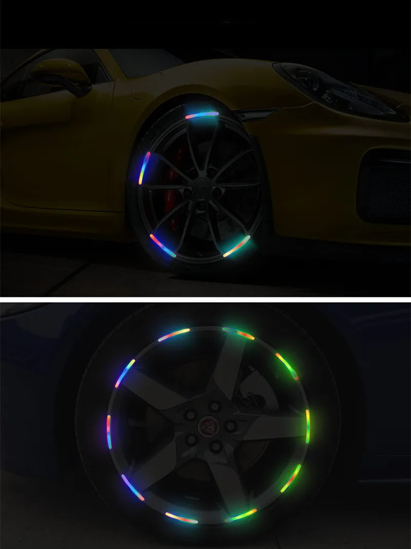 Reflektierende Anti-Kollisions-Warnaufkleber für Auto, Motorrad, Fahrradfelgen, siebenfarbige Laser-Autodekorationszubehörteile – Detail 7