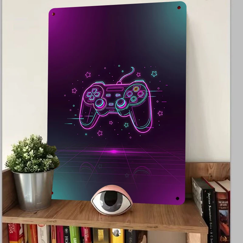 Neon Game Controller Vintage Gaming Metal Tin Sign Home Decor Wall Art Gift for Gamers