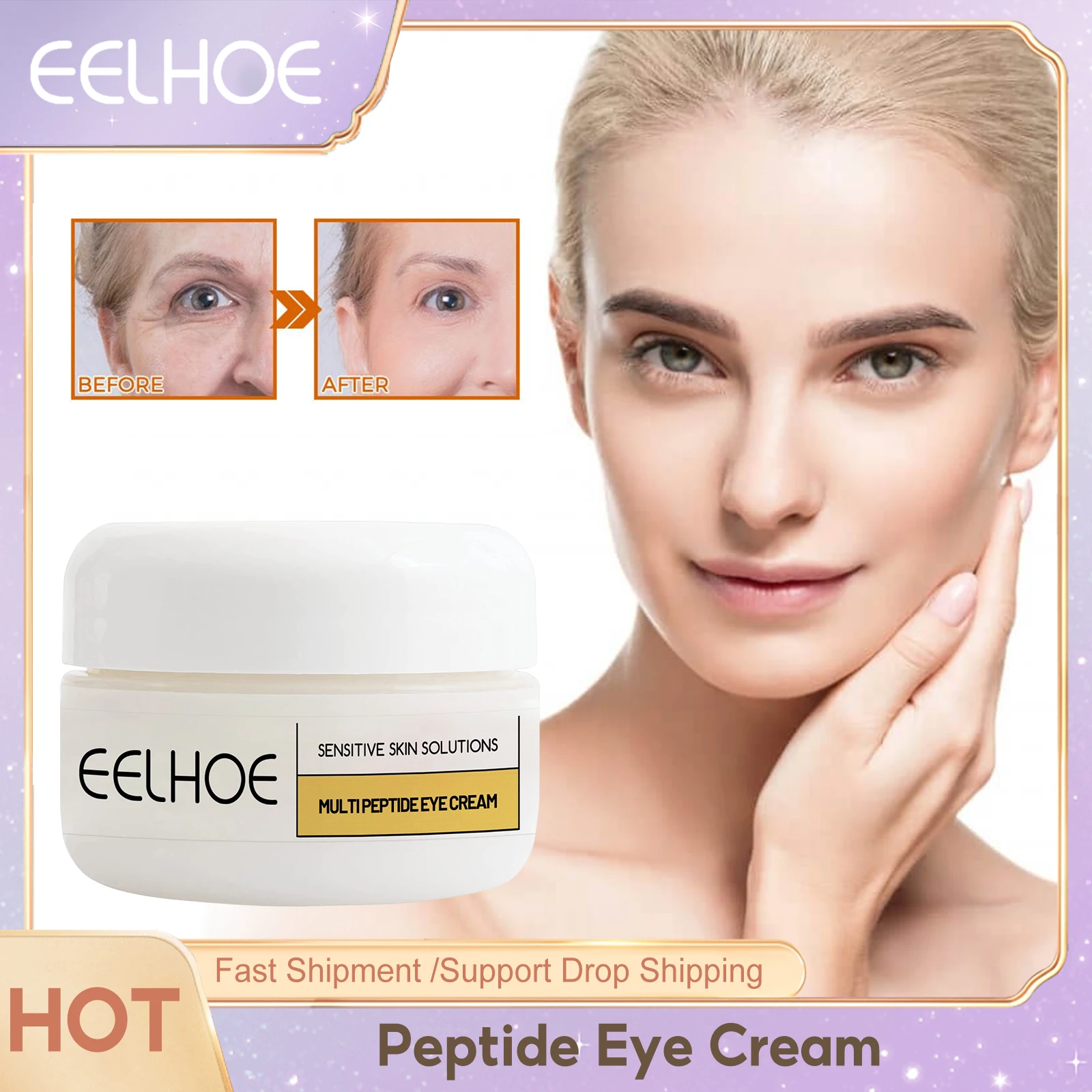 Polipeptídeo-o creme de firmamento do olho, remove o saco do olho, Anti-Puffiness, melhora a secura, pele profunda, hidrata, anti círculos escuros, creme do olho