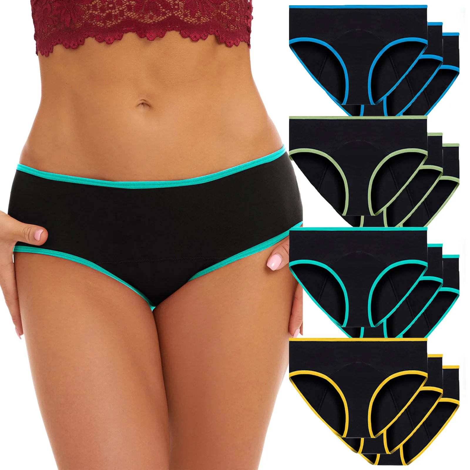 Plus Size Low Rise Period Panties 3 Pack Women Absorbent Leak Proof Underwear Comfortable Soft Briefs for Heavy Flow Protection