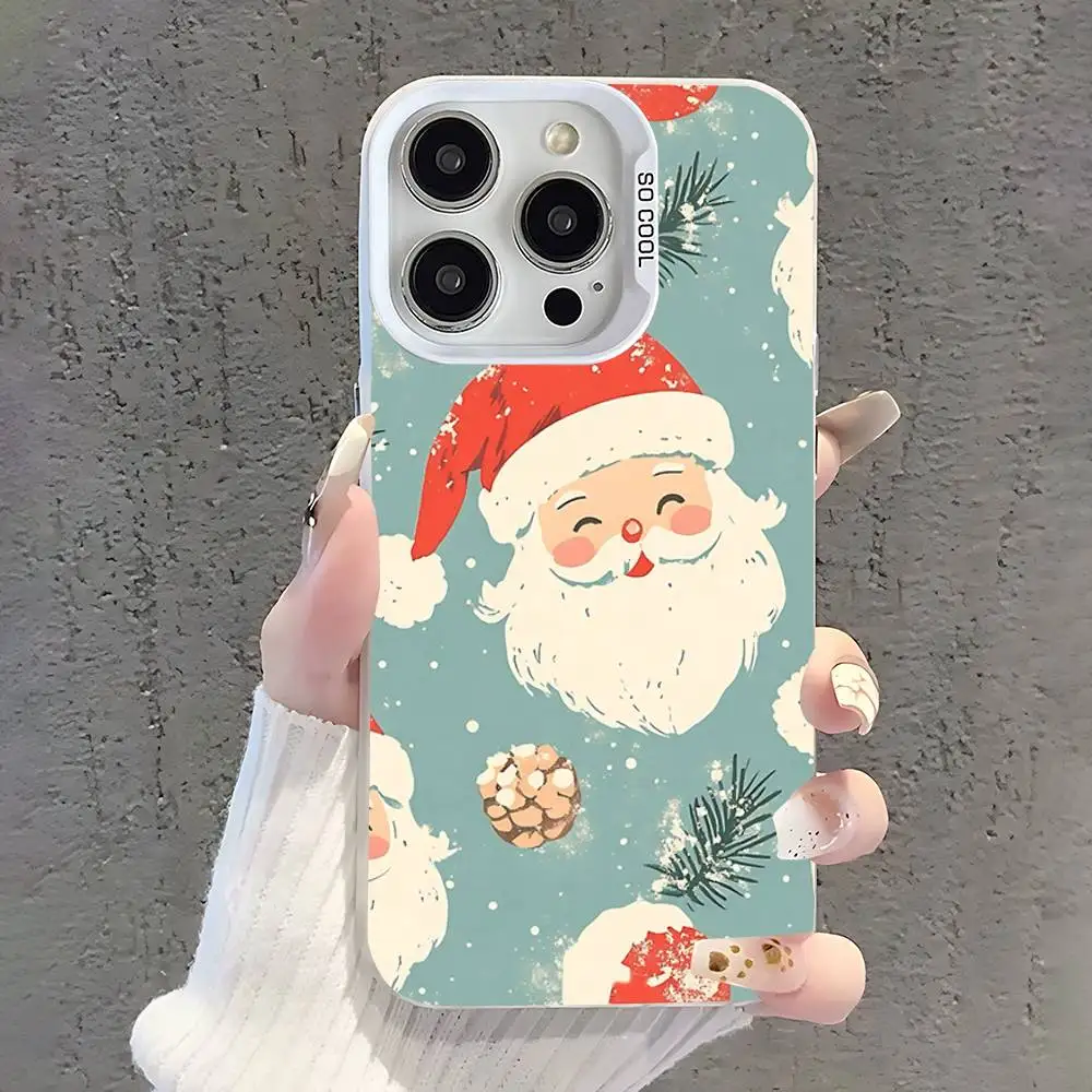 Casing Ponsel Natal Santa Claus Untuk iPhone 17,16,15,14,13,12,11,Pro,XS,Max,Plus,Mini,SE Putih Candy Matte Anti Benturan
