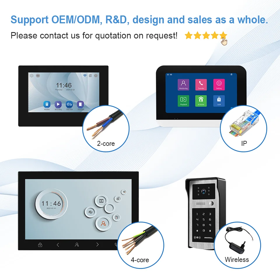 7/10 Inch 1080P Touch Button Doorbell Multifunction Security Intercom System 4 Wire Access Control Apartment Video Door Phone