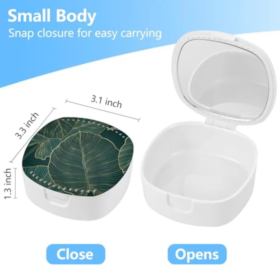Retainer Case with Mirror and Ventilation - Night Guard and Orthodontic Aligner Case, Dark Green Leaves