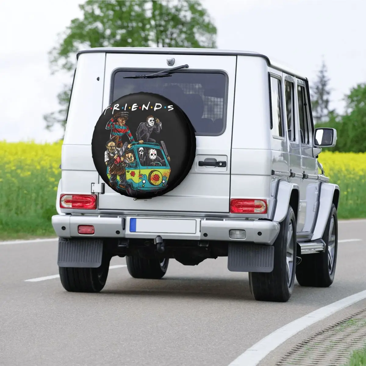 Horror Friends TV Show Spare Wheel Tire Cover Universal for Grand Cherokee Michael Myers Jason Voorhees Halloween Jeep RV SUV