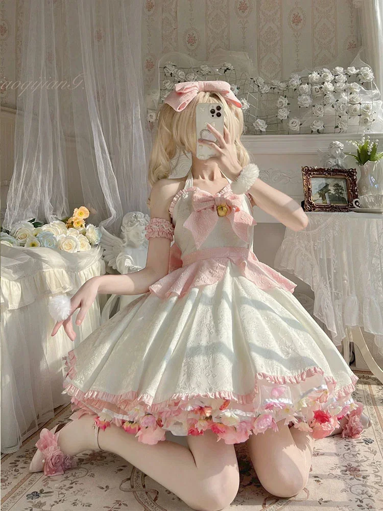 Sexy Lolita Rosa Dienstmädchen Kleid Japanische Süße Frauen Kawaii Kleid Rollenspiel Kostüm Halloween Party Cosplay Anime Kawaii Kleidung