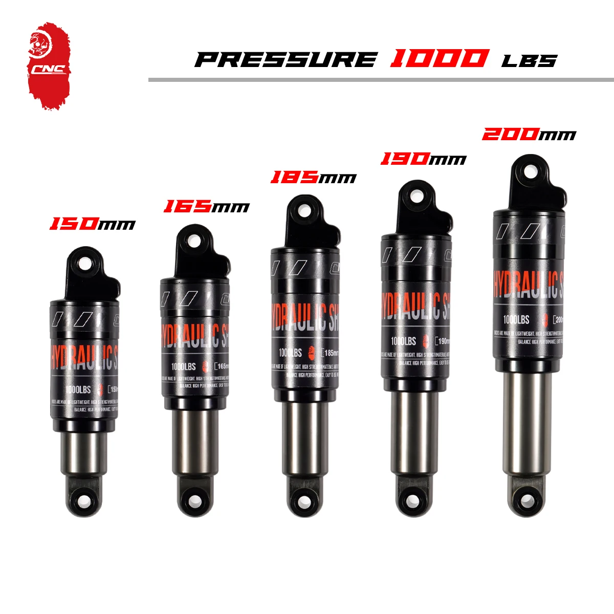 CNC Bicycle Rear Shock Absorber Aluminium Alloy Mountain Bike Hydraulic Rear Shock Absorber 125mm 150mm 165mm 180mm 190mm 200m