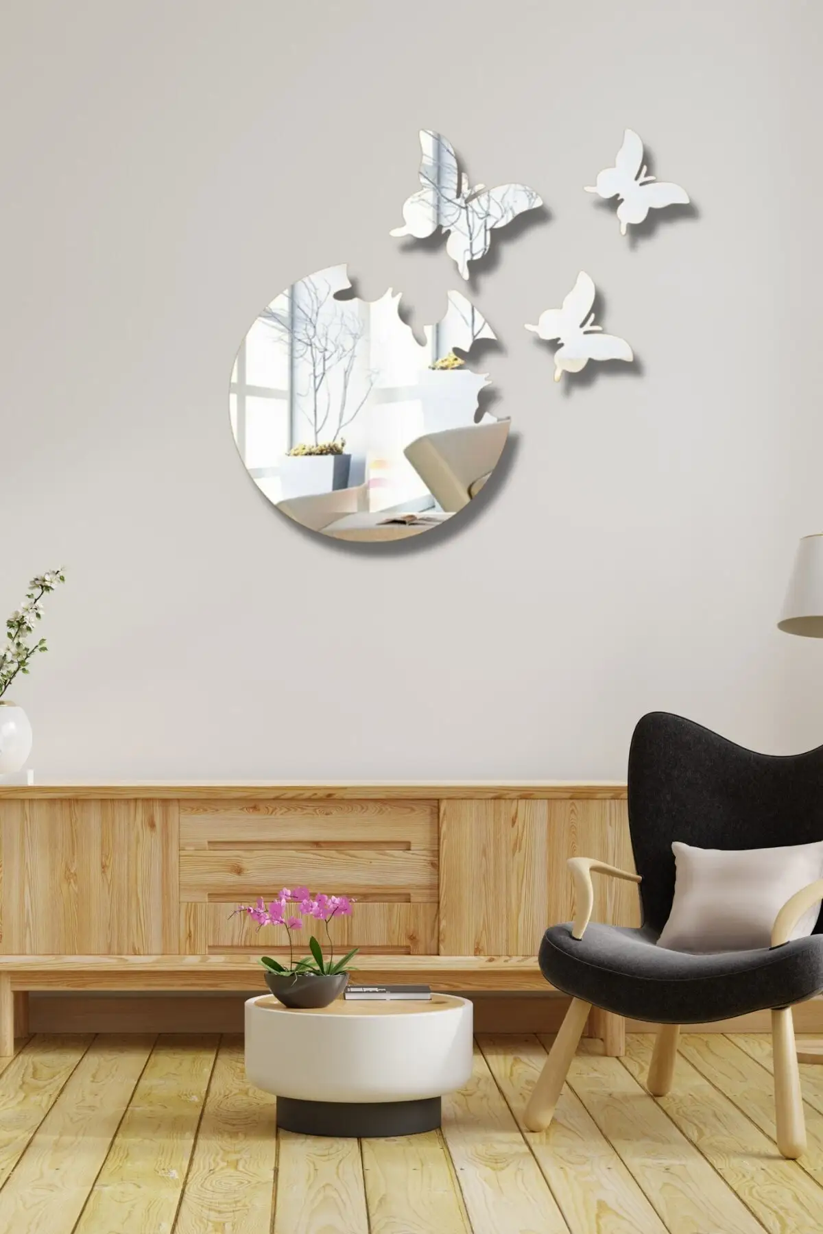 Handmade Silver Plexiglass 4 Piece Butterfly Shaped Wall Decor 50x50cm Mirror For Living Room Living Bedroom