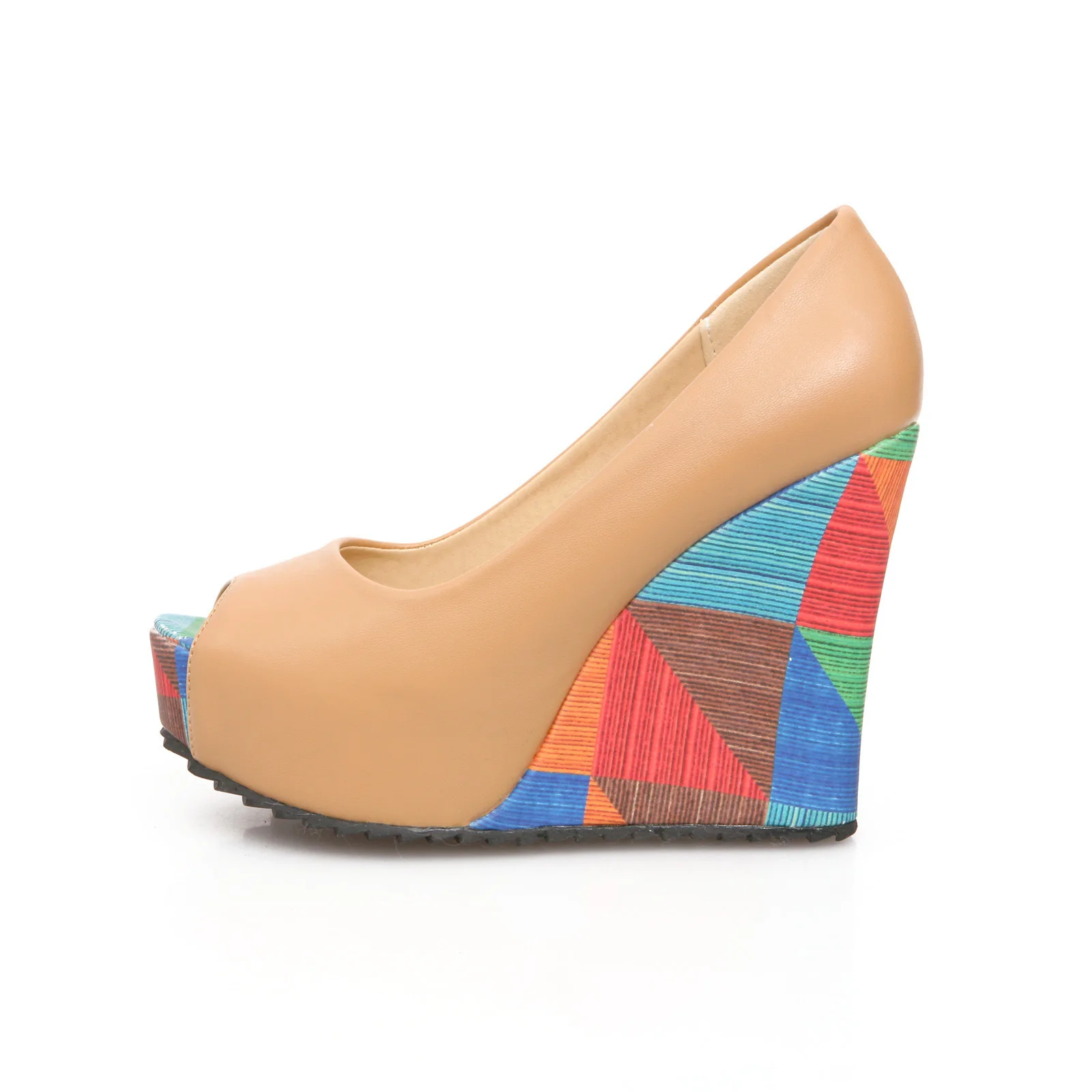 Nieuwe Collectie Stijl Dames Wiggen Hakken Pumps Peep-Toe Patchwork Slip-On Zomer Groot Formaat 34-52 Avond Feest Mode Prom Schoenen