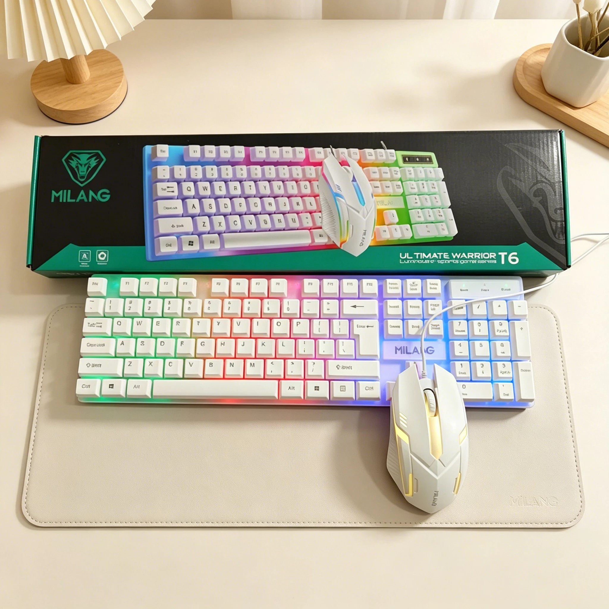 Pc Gaming Komplett Set - Regenboog LED-achtergrondverlichte bedrade toetsenbord- en muiscombinatie,