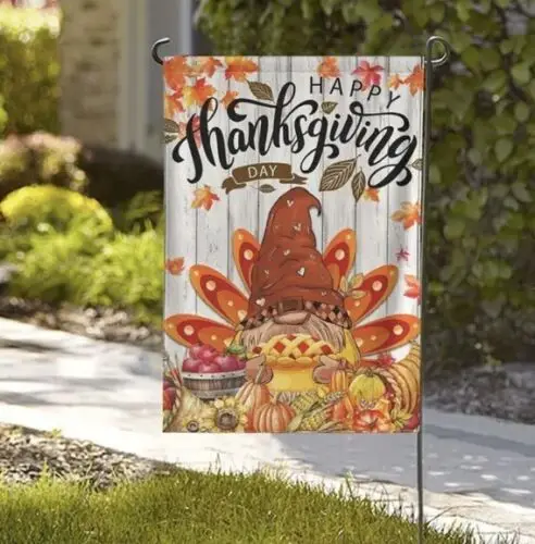 Happy Thanksgiving~ Cute Faceless Gnome Turkey Garden Flag ~ 12