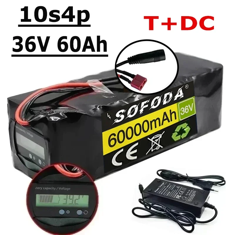 36V battery 10S4P 60Ah battery pack 1000W high power battery 42V 60000mAh Ebike electric bicycle BMS Capacity Indicator+charger