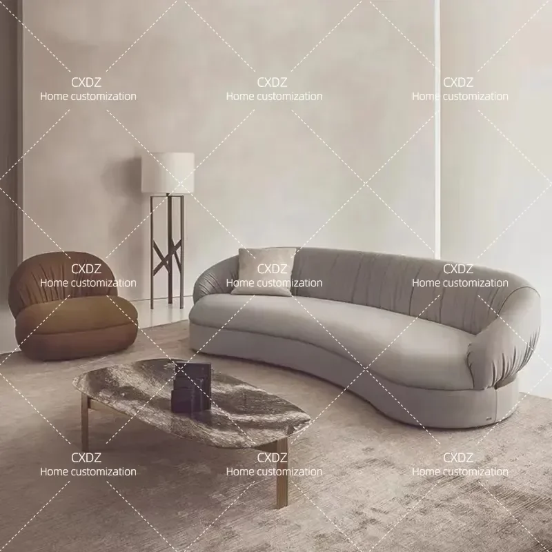 Minimalist Armless Sofa Nordic Light Luxury Curved Multi Person Couch for Large Living Room Villa Apartment Floor Seating