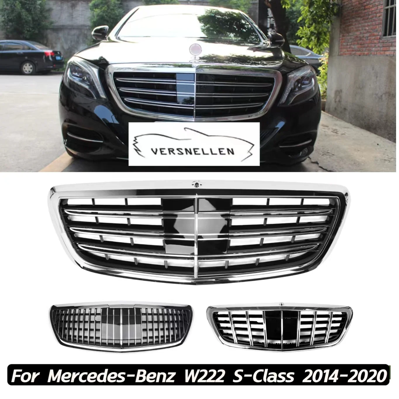 Racing Grill For Mercedes-Benz W222 S-Class S300 S400 S500 2014-2020 Car Front Bumper Middle Grill to AMG S65 Style Center Grill