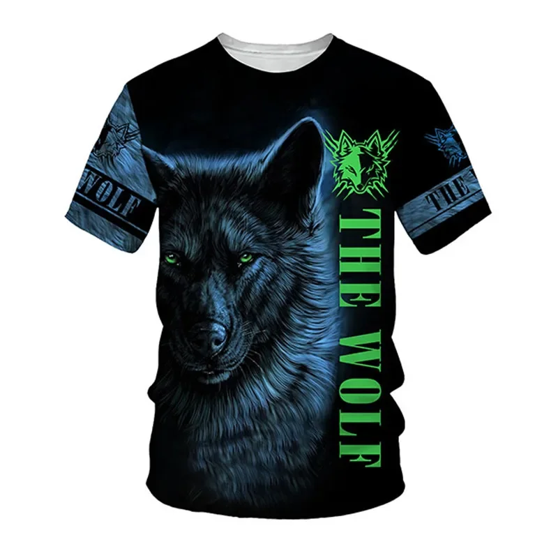 Trendy Men's Wild Wolf Animal 3D Print T‑Shirt Cool Wildlife Crew Neck Short‑Sleeve Street Casual Graphic Tee Tops