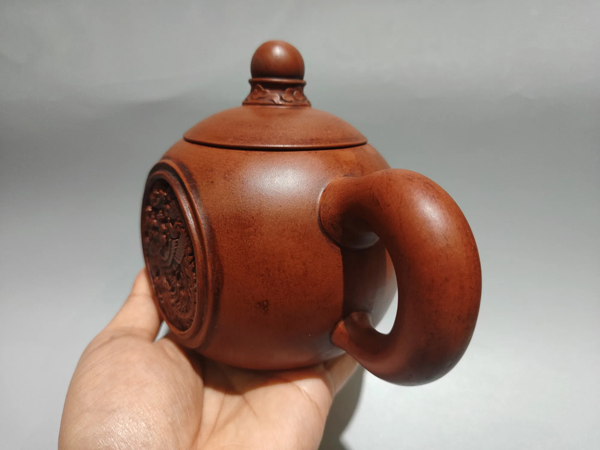 Yixing Purple Clay Teapot Red mud Hollowed-out Dragon Phoenix Chengxiang Pot Four sided potKettle Houti Liang Teapot Ornaments