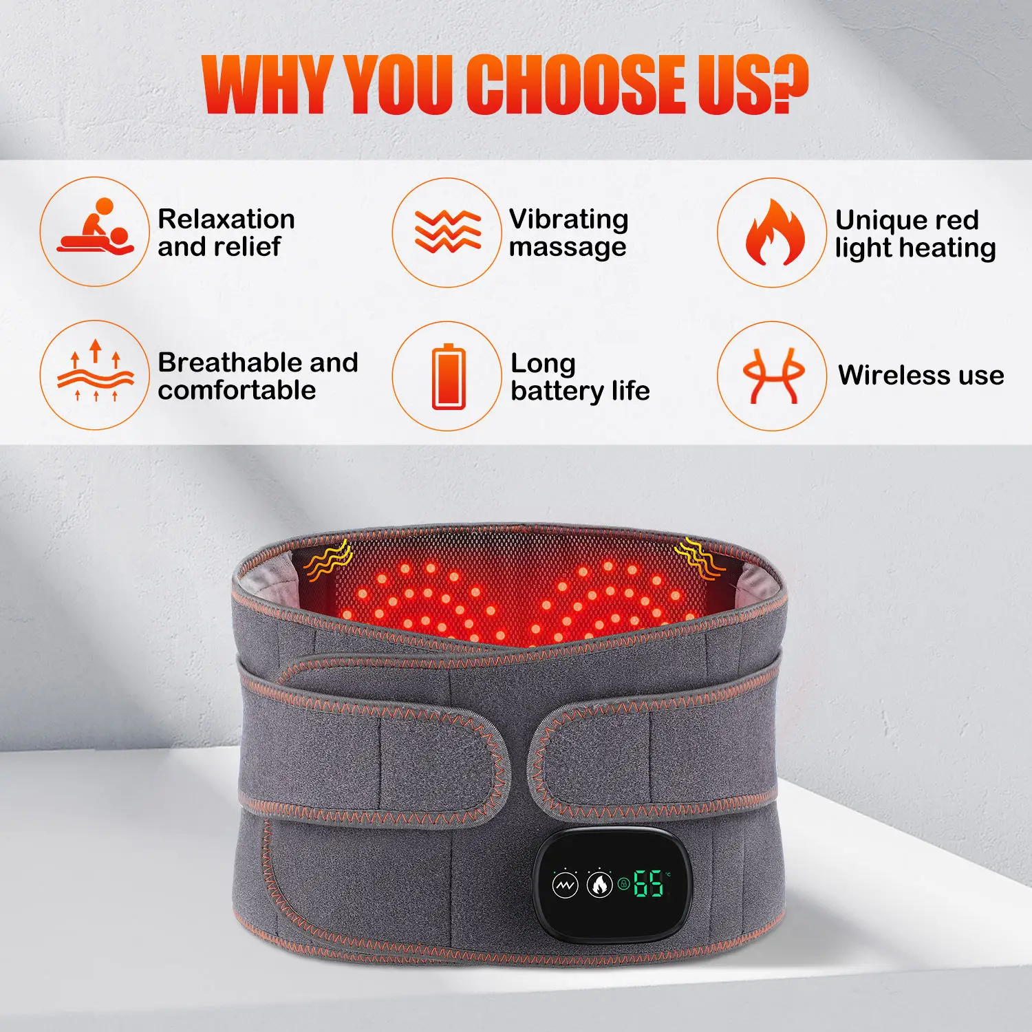 Cordless Pain Relief, Waist Vibration, Hot Compress, Pain Relief Massage Band, Infrared Heating, Back Massage Band