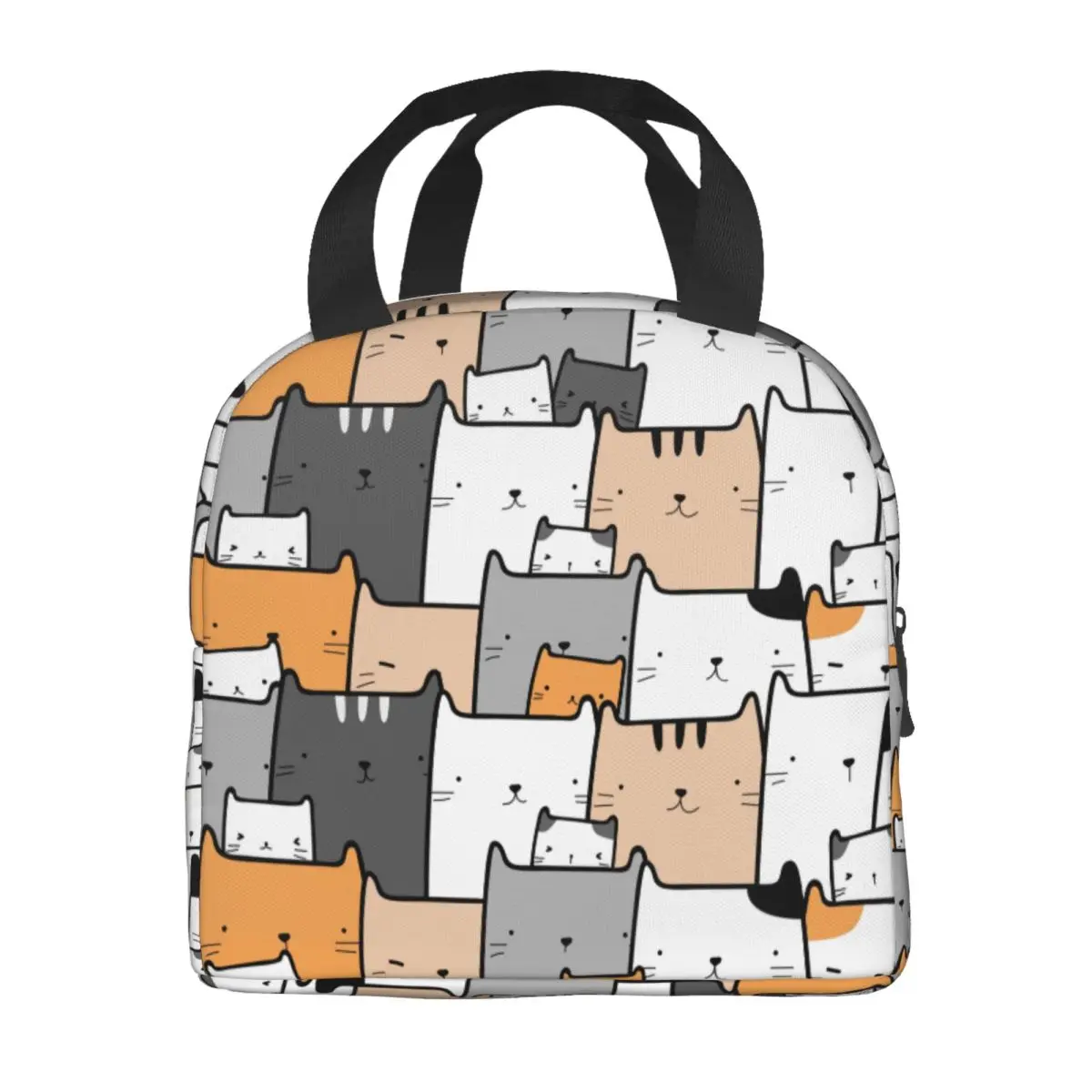 Custom Cartoon Cat Pattern Thermal Insulated Lunch Bag Women Kitten Lunch Container for Outdoor Camping Travel Storage Food Box