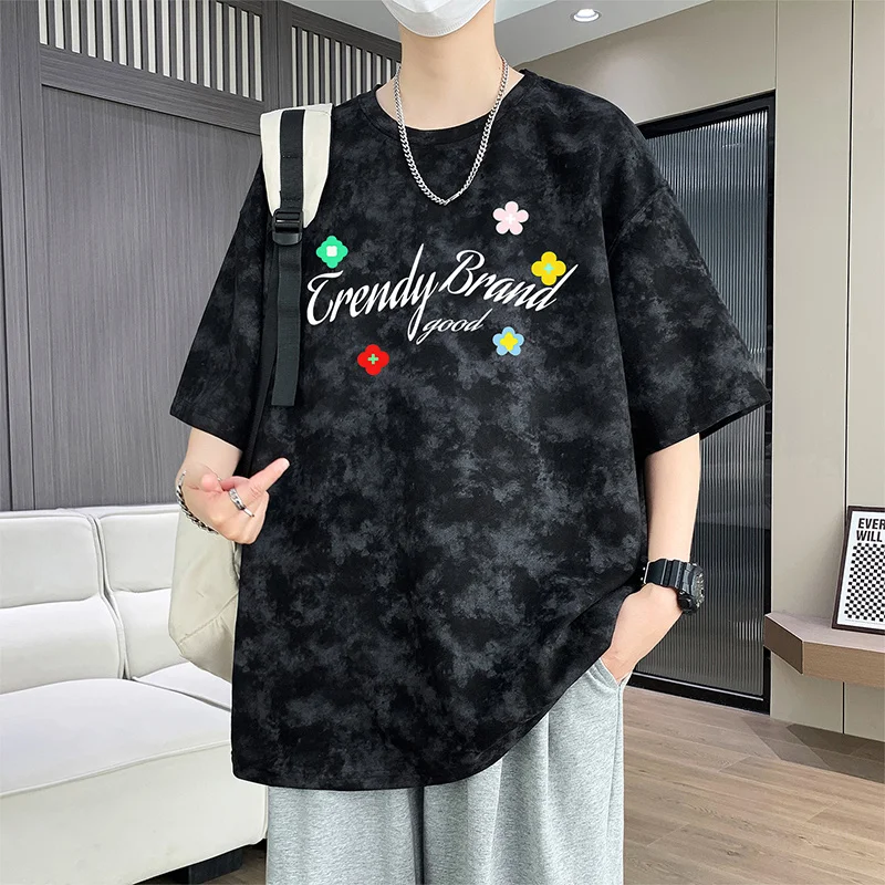 Youth Outdoor Fashion Trend Tie Dye Top Summer Loose and Comfortable Round Neck Quick Drying Sports Casual Breathable Top