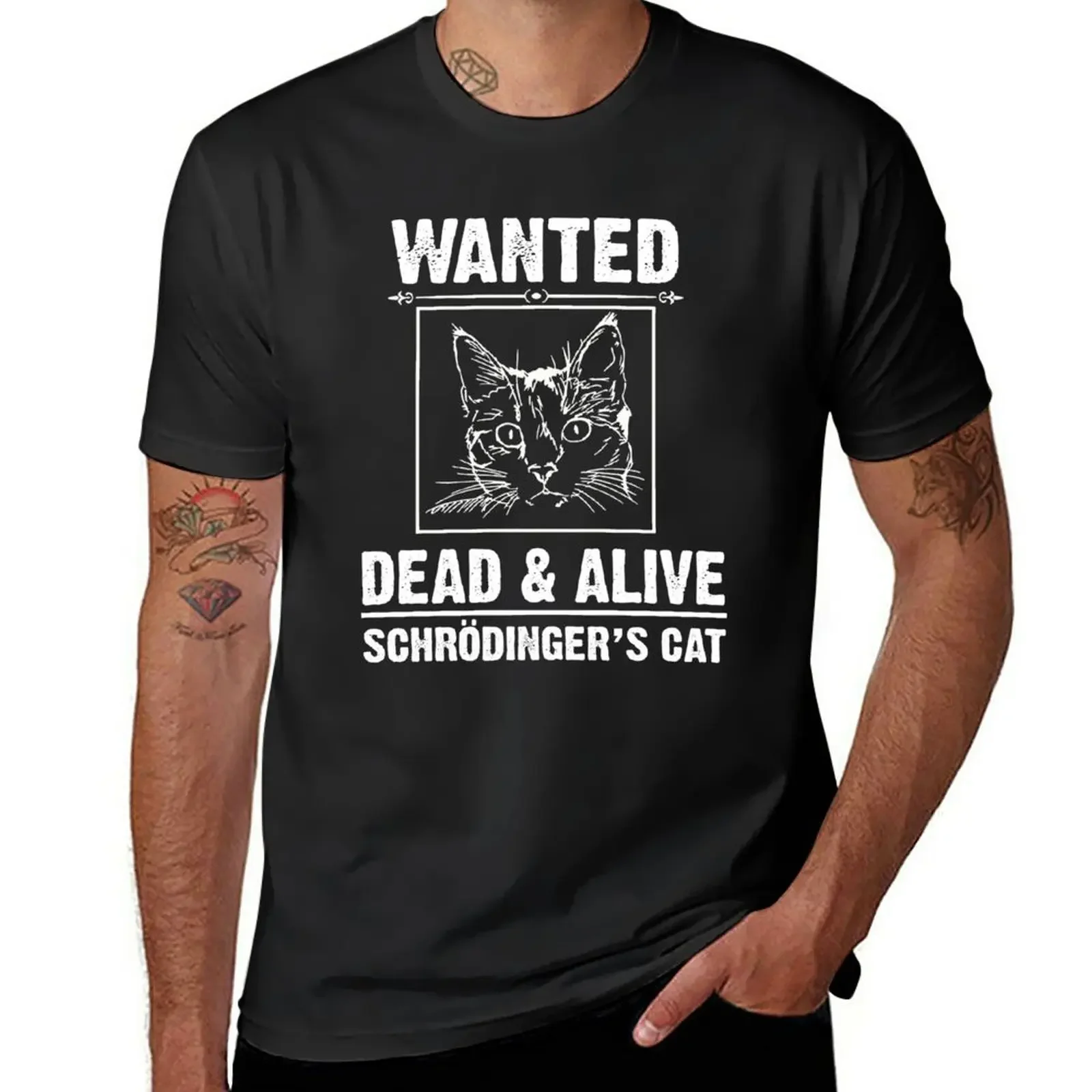 Men's graphic men clothing oversized harajuku Schrodinger’s Cat T-Shirt-Funny Wanted Dead or Alive t shirt plus size tops tees