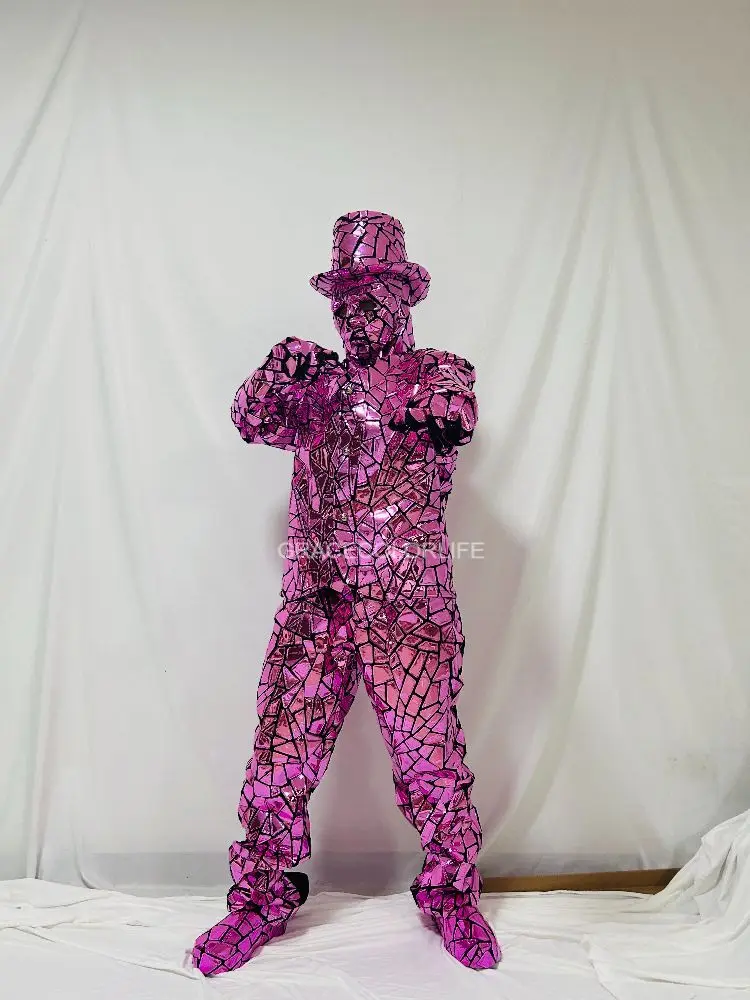 بدلة فيلم مرآة معدنية مستقبلية زي وردي أزرق نمط ملابس للمرحلة DJ الرقص العملاق الخيال العلمي تأثيري الأداء الزي #3