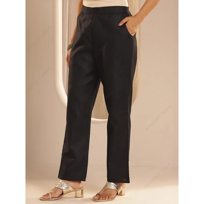 طقم نسائي من قماش الجاكار الأسود كورتا بانت دوباتا مكون من 3 قطع بدلة عرقية هندية أنيقة لملابس رسمية احتفالية فستان باكستاني