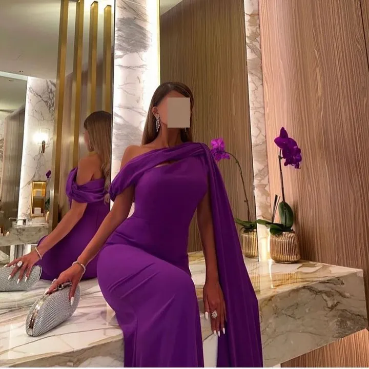 Purple One Shoulder Elegant Gala Dresses Wedding Party For Women Watteau Train Plus Size Saudi Arabia Women\'s Formal Dress