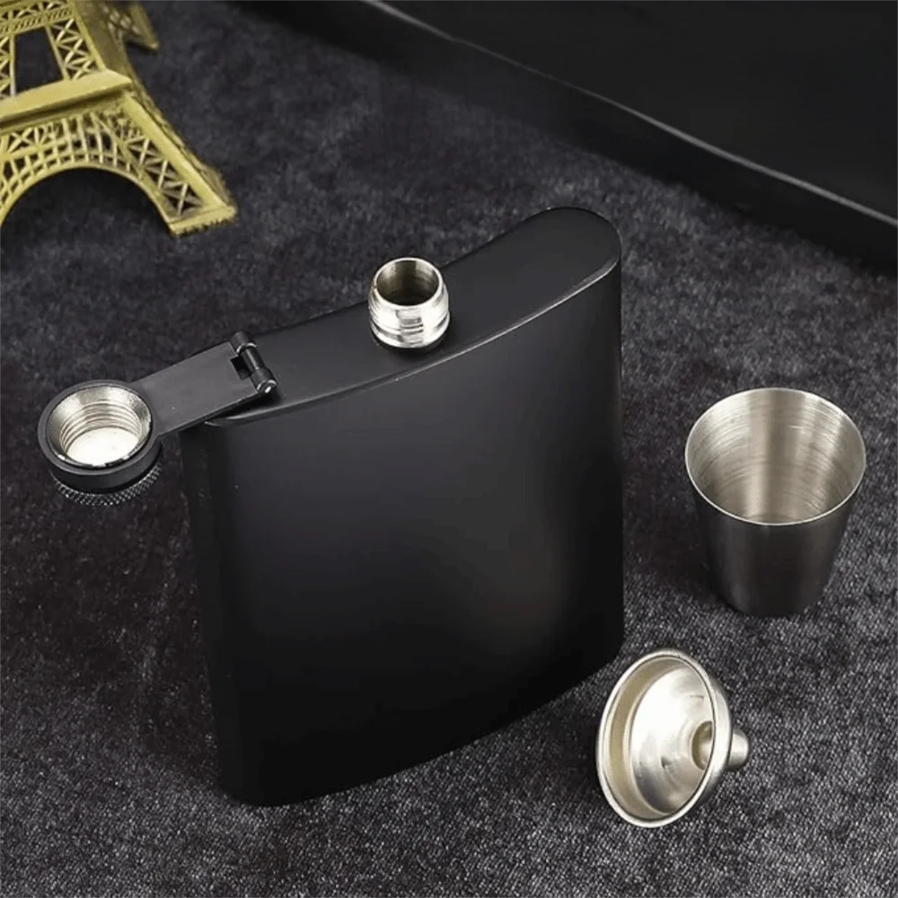 Portable 6/8/12 Oz Black Pocket Flagon Flat Durable Hip Flask Stainless Steel Non -broken Whisky Bottle Outdoor