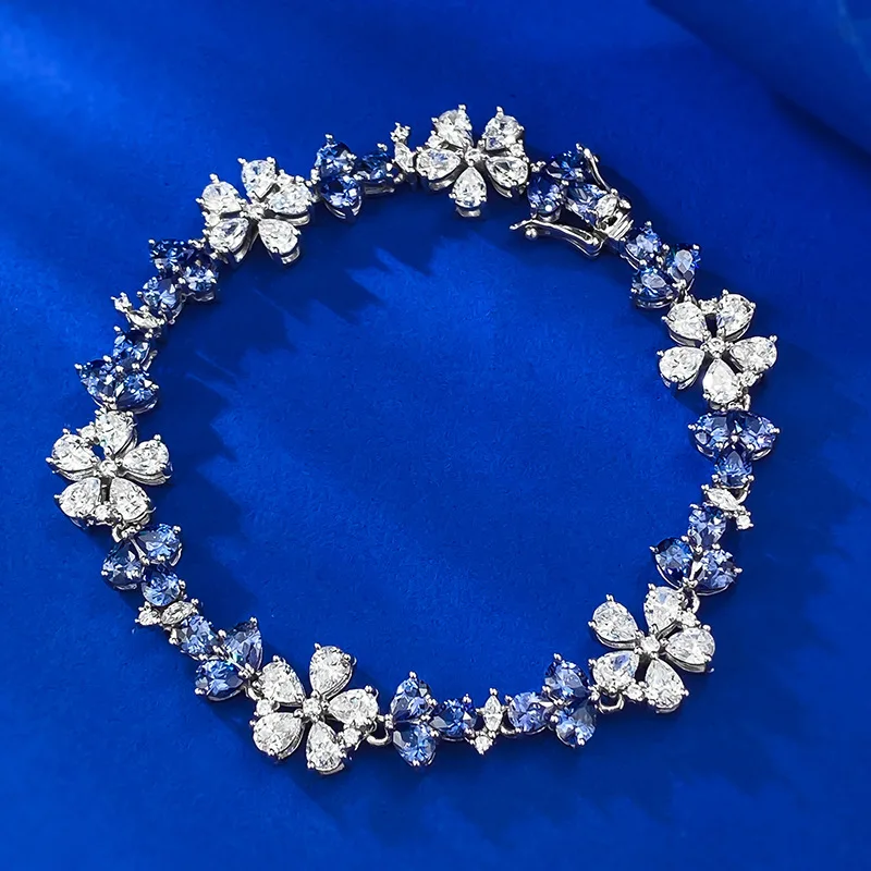 

S925 Silver Diamond Flower Bracelet Luxurious Full Diamond Outlier Design Wholesale in Europe and America