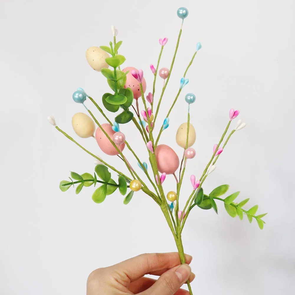 2026 Easter Decoration Artificial Egg Pearl Flower Branch Colorful Foam Eggs Branches DIY Bouquets for Easter Party Home Decors