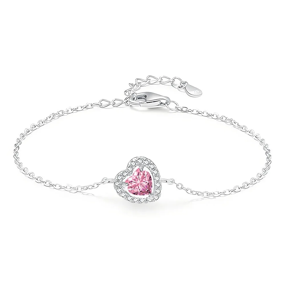 

S925 sterling silver new love-shaped pink diamond cross bracelet women's fashion temperament versatile jewelry