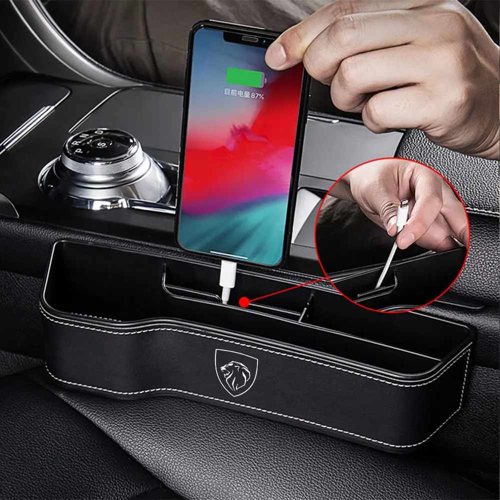 Car Gap Slit Filler Organizer Leather Seat Crevice Storage Box For PEUGEOT 107 206 207 208 307 308 2008 3008 4008 406 GT 108 301