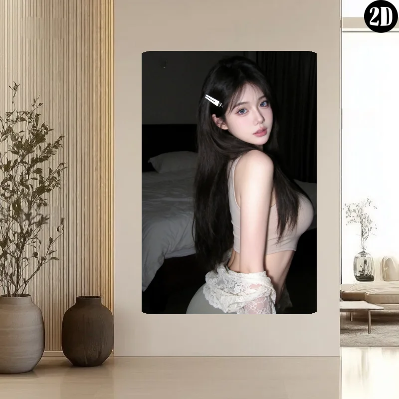 HD Tin Sign Asian Beauty in Crop Top 2D Flat Vintage Metal Wall Art Decor for Home Bar Man Cave