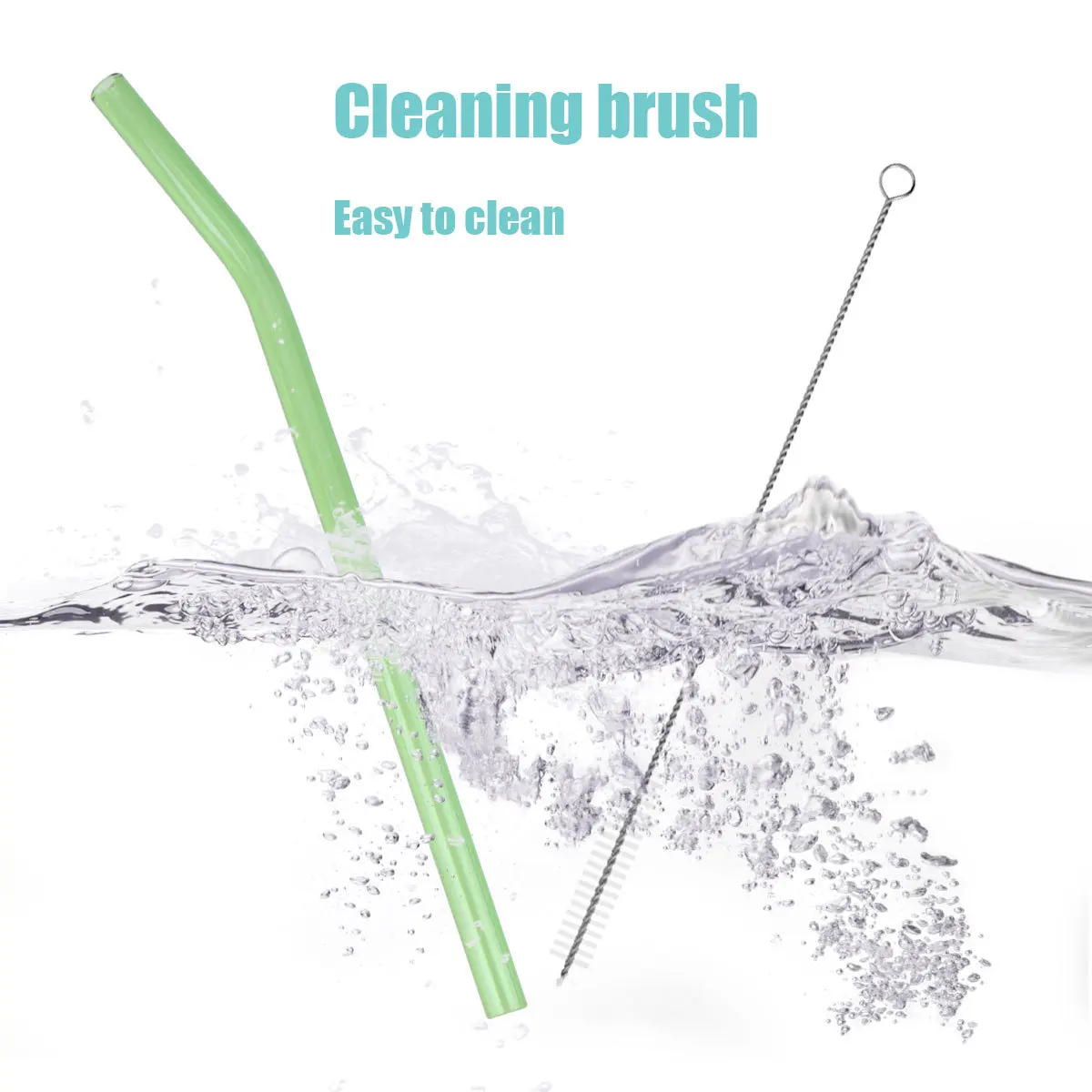 

6Pcs Colorful Heat-Resistant Glass Straws Bent Design for Party Home Drinking Smoothies Coffee Tea Cocktails Blue Green Grey