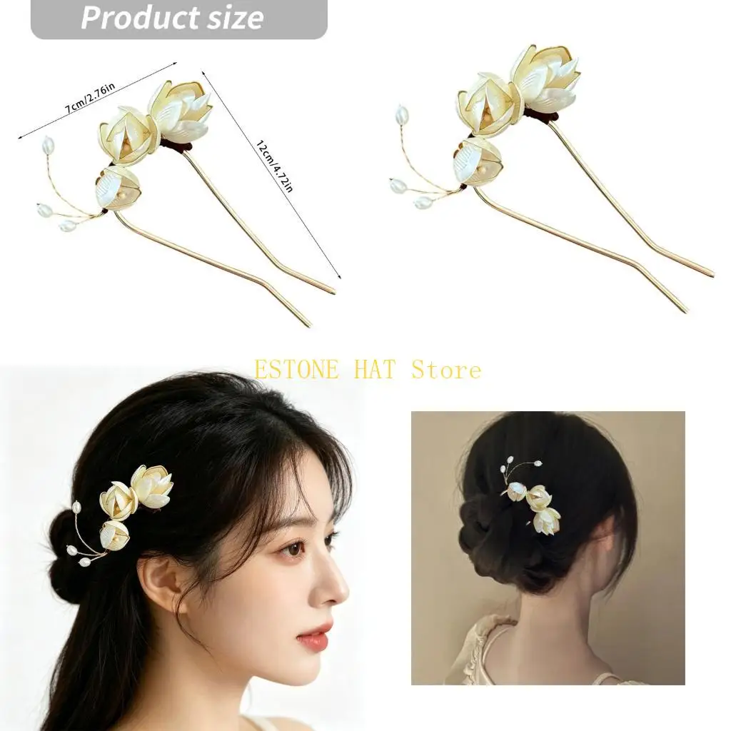 

49MF Stylish U Hair Clip Magnolia Blossom Design Comb and Costume Hairpin