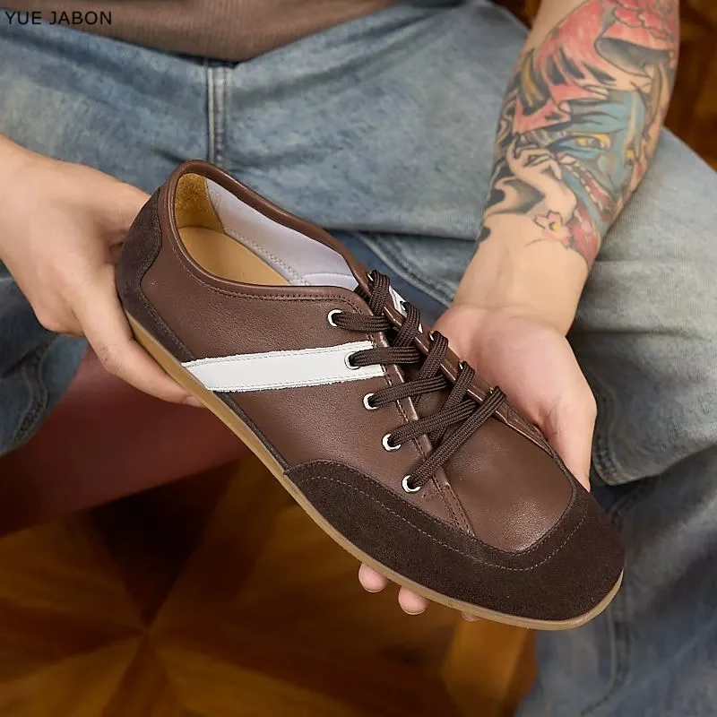 New German Training Shoes Men’s Genuine Leather 2026 New Spring Flat Sneakers Men Casual Forrest Footwear Shoes Male