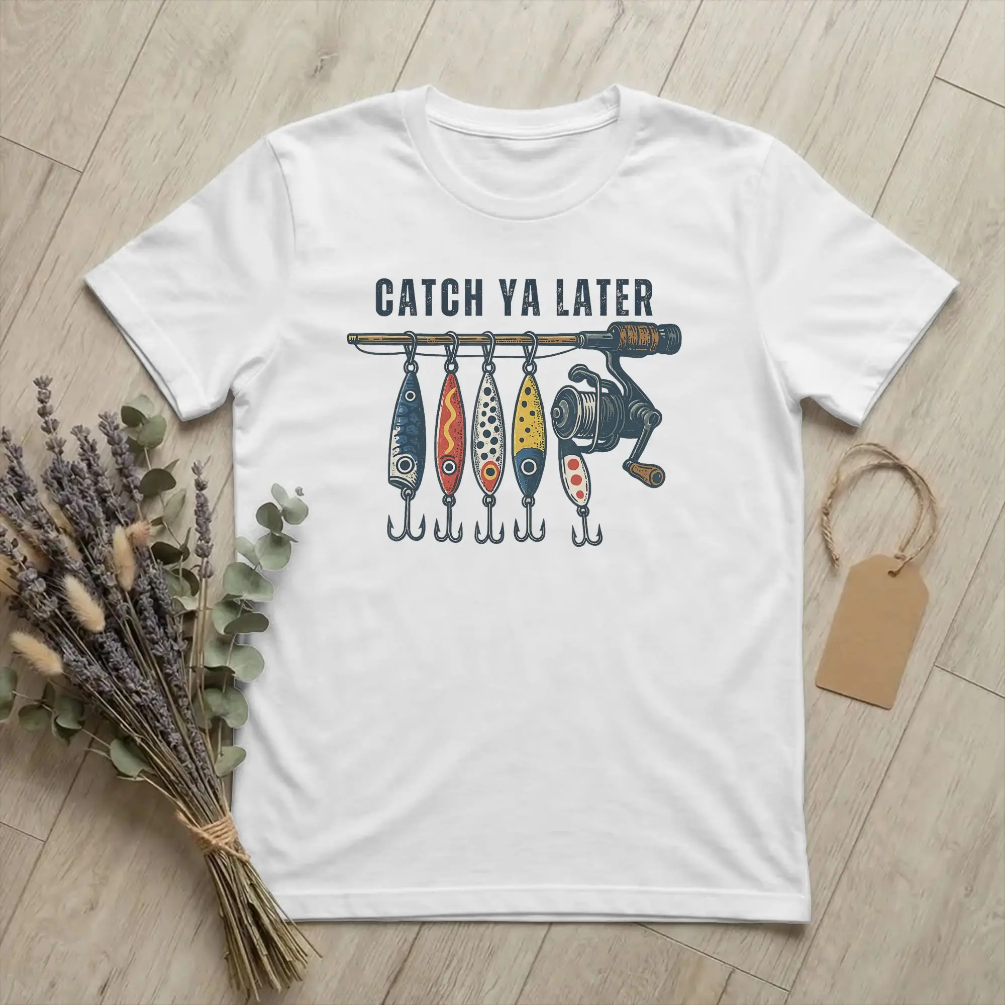 Funny Catch Ya Later Funny Vintage Fishing T-Shirts Men Round Neck Cotton T Shirts Lures Outdoor Short Sleeve Tees Gift merch