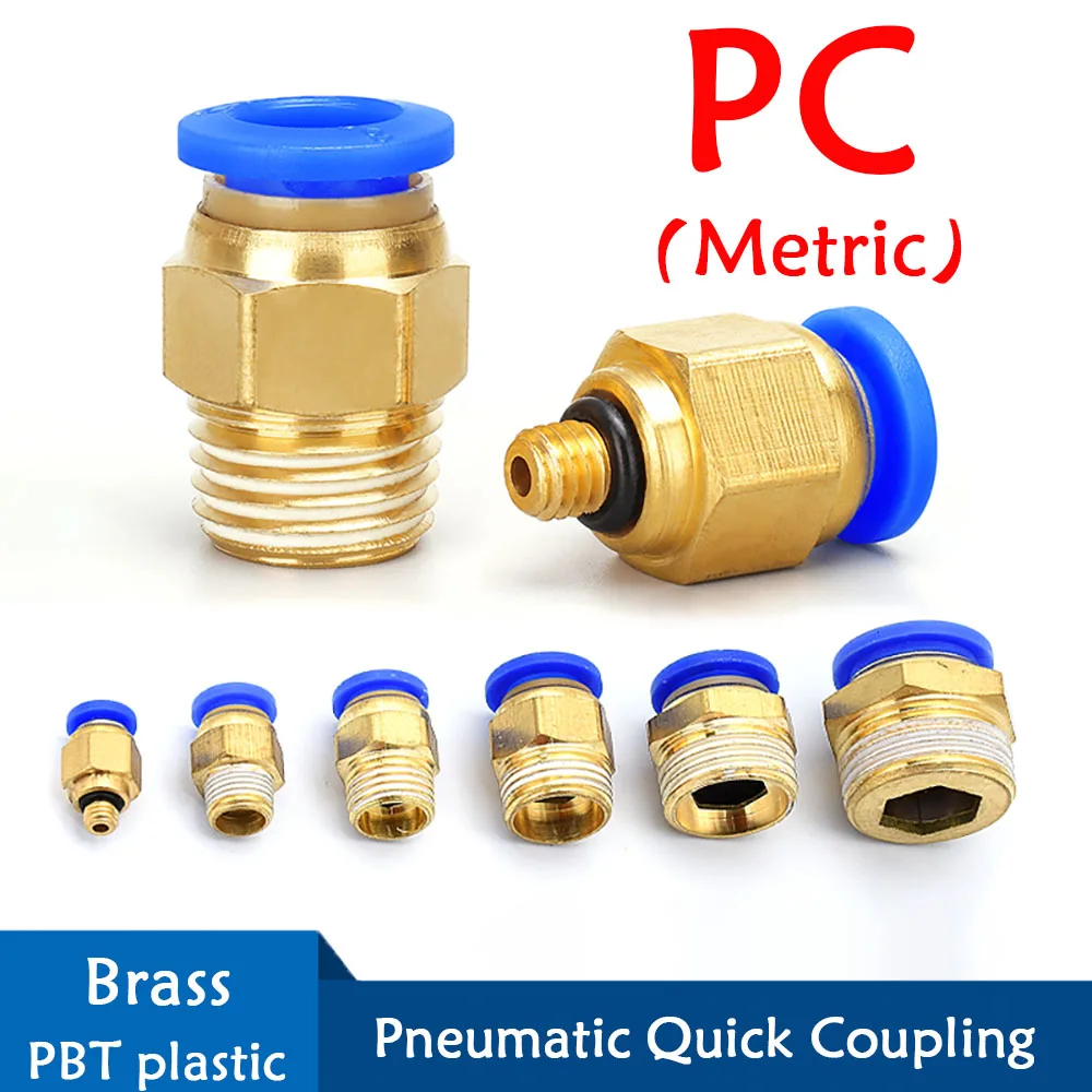 

PC Pneumatic Fitting Quick Air Connectors 4 6 8 mm Air Pipe M5 M6 M8 M10 M12 Metric Male Thread Air Pipe Push In Quick Connector