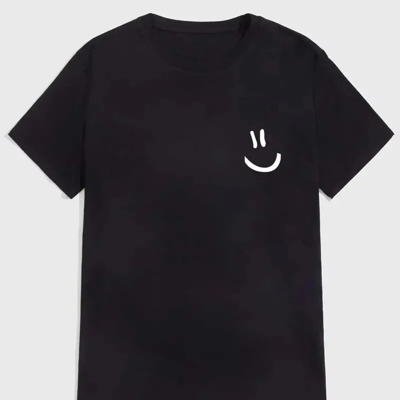 Men's or couple's Smiley Loose Fitting Casual T-shirt  Cotton  Crew Neck  Breathable Comfortable And Elastic Variety Of Colors