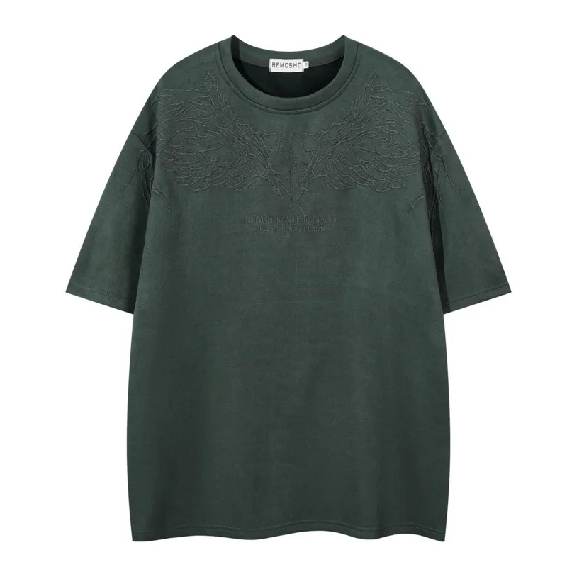 Summer Trendy Street Personalized Fashion High Street Leather Handsome Heavy Industry Embroidered Loose Round Neck Couple's Topp