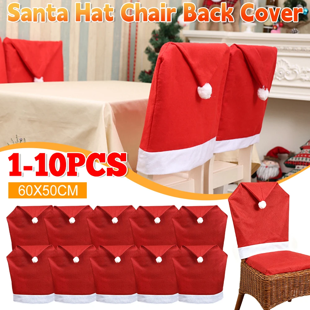 

1-10PCS Santa Claus Hat Chair Cover Christmas Chair Covers Restaurant Table Decoration Protective Covers For Christmas New Year