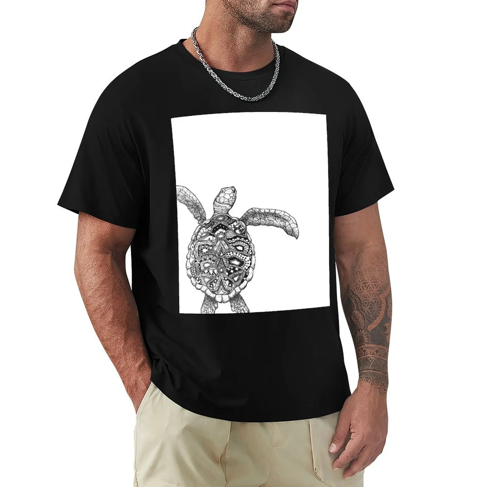 

Hand-drawn Tribal Turtle T-Shirt Fashion Print Casual Short Sleeve